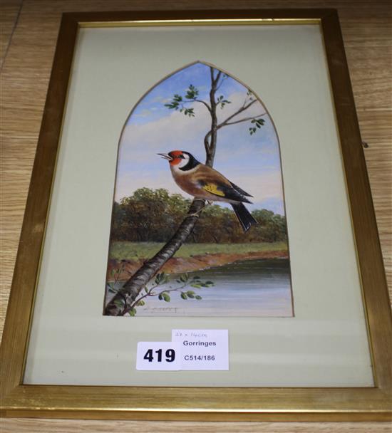 D. Harper (19th C.), oil on board, Goldfinch in a landscape, signed, 27.5 x 14cm